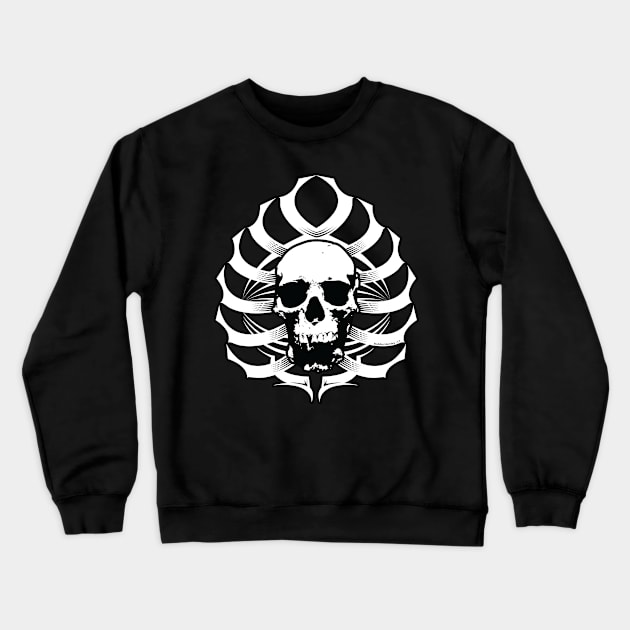 Skull-Ribcage Tribal  (White) Crewneck Sweatshirt by Illustratorator